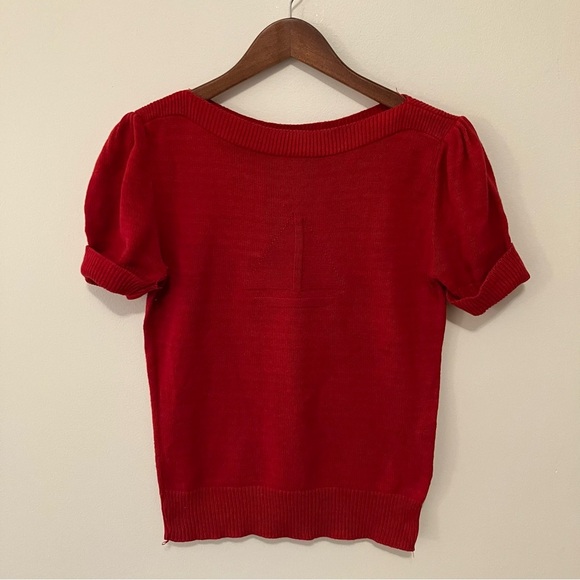 VTG Kate Collin’s Women’s Sz. S Red Shortsleeve Sailboat Sweater Cotton Nautical - Picture 1 of 8
